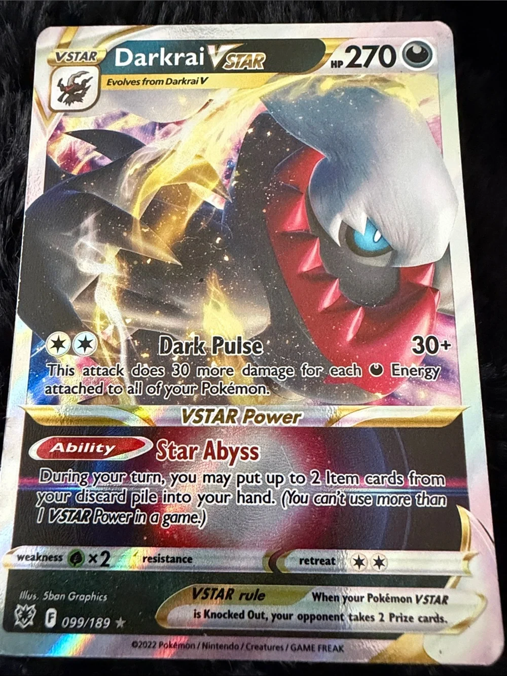 Pokemon Darkrai VSTAR Holographic Card - Black, Red, Silver, Gold